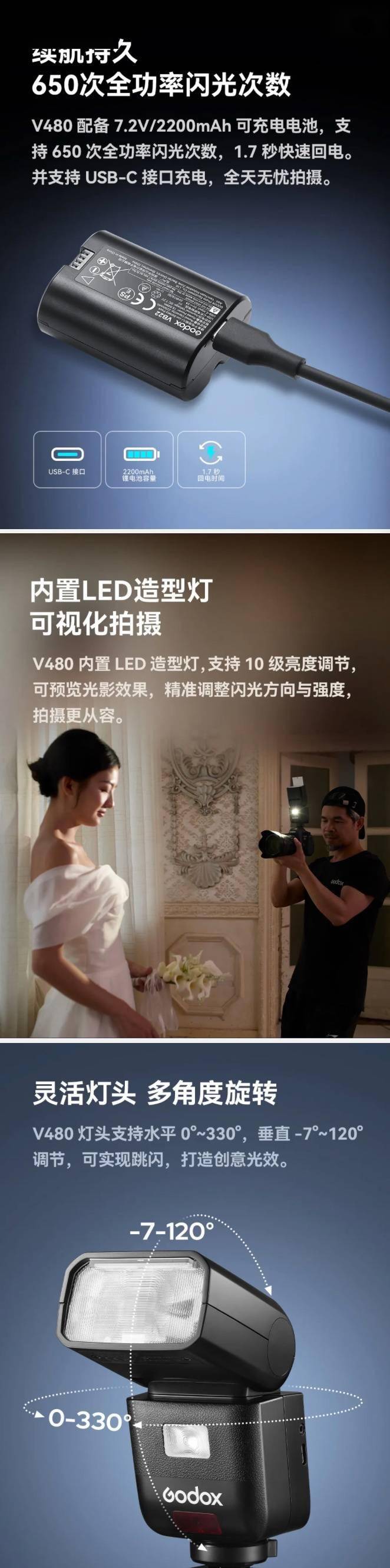 神牛推出 V480 TTL 闪光灯：2200 毫安时锂电池，898 元